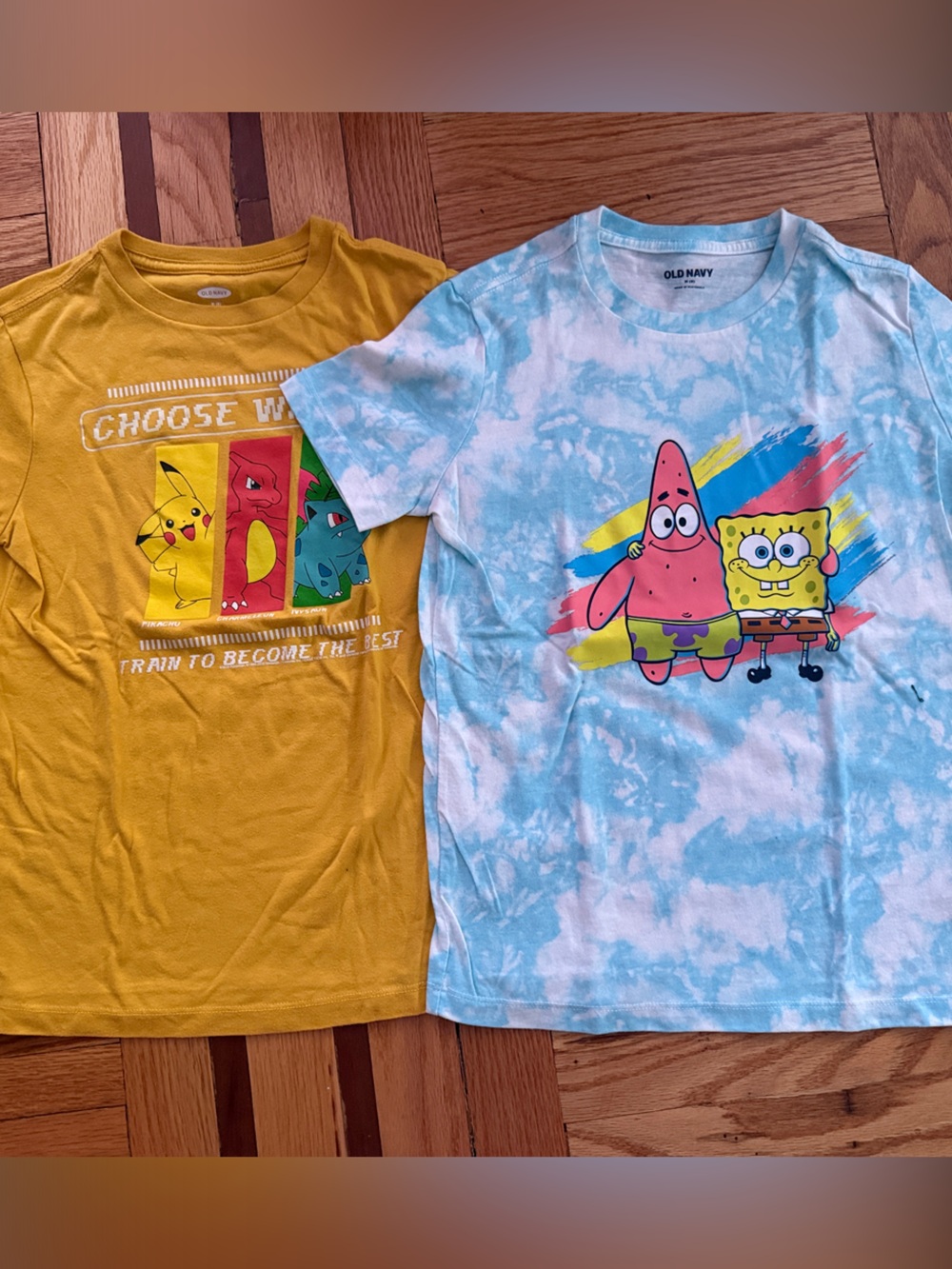 Old Navy Pokémon Yellow Kids Tee & SpongeBob Blue Tie-Dye Kids Tee size 8 (M)